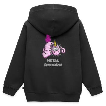 Einhorn Metal - Kinder Premium Organic Zip Hoodie - Schwarz - Hinten - AI Model Kid Male (0cm)