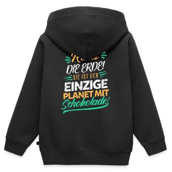 Schokolade Klimaschutz - Kinder Premium Organic Zip Hoodie - Schwarz - Hinten - AI Model Kid Male (0cm)