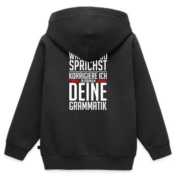Während Du Sprichst Korrigiere Ich Deine Grammatik - Kinder Premium Organic Zip Hoodie - Schwarz - Hinten - AI Model Kid Male (0cm)
