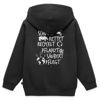 climate Protection - Kids Premium Organic Zip-up Hoodie - black - Back - AI Model Kid Male (0cm)