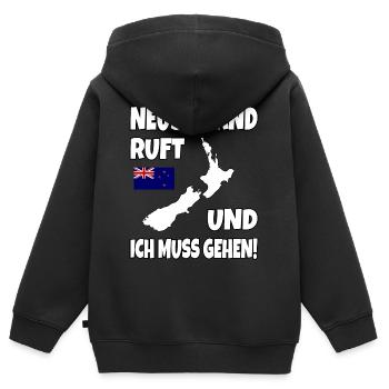 Neuseeland Ruft Und Ich Muss Gehen Backpacker - Kinder Premium Organic Zip Hoodie - Schwarz - Hinten - AI Model Kid Male (0cm)