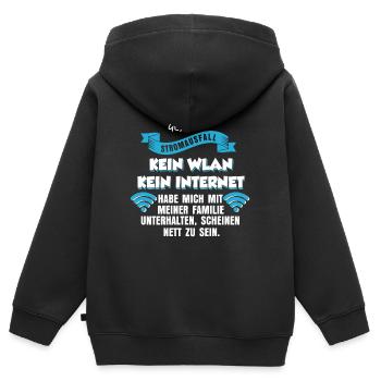 Panne d’électricité Internet - Sweat Premium à capuche zippé enfant bio - noir - Dos - AI Model Kid Male (0cm)