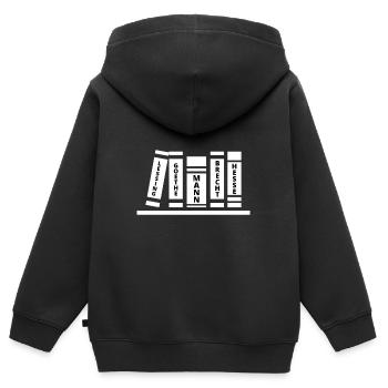 Lessing, Goethe, homme, Brecht, Hesse - Sweat Premium à capuche zippé enfant bio - noir - Dos - AI Model Kid Male (0cm)
