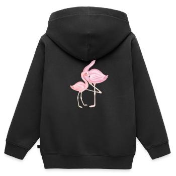 Flamant rose mère et enfant - Sweat Premium à capuche zippé enfant bio - noir - Dos - AI Model Kid Male (0cm)