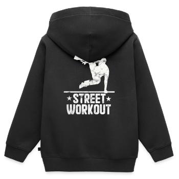 Parkour - Street Workout - Sweat Premium à capuche zippé enfant bio - noir - Dos - AI Model Kid Male (0cm)