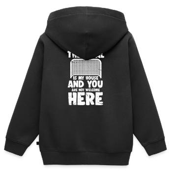 Hockeytormann Eishockey Hockey Torwart Geschenk - Kinder Premium Organic Zip Hoodie - Schwarz - Hinten - AI Model Kid Male (0cm)