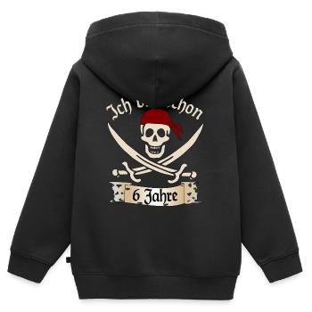 Pirat Ich bin schon 6 Jahre Piraten Motiv Sebel - Kinder Premium Organic Zip Hoodie - Schwarz - Hinten - AI Model Kid Male (0cm)