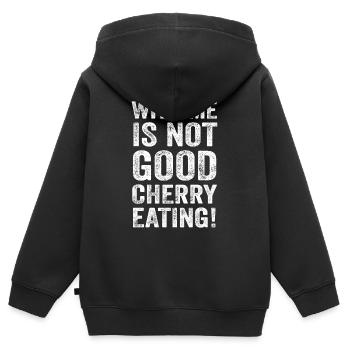 Denglisch - With me is not good cherry eating! - Kids Premium Organic Zip-up Hoodie - black - Back - AI Model Kid Male (0cm)