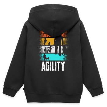 Agilité Rétro - Sweat Premium à capuche zippé enfant bio - noir - Dos - AI Model Kid Male (0cm)