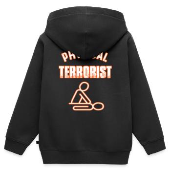 Cadeau de physiothérapeute - Sweat Premium à capuche zippé enfant bio - noir - Dos - AI Model Kid Male (0cm)