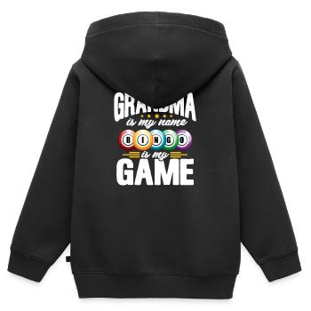 Bingo Oma - Kinder Premium Organic Zip Hoodie - Schwarz - Hinten - AI Model Kid Male (0cm)