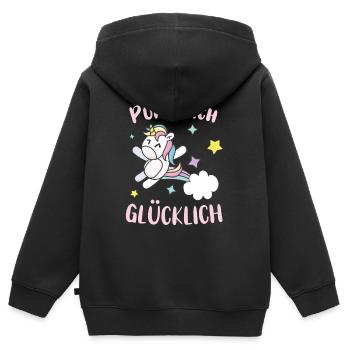 Pups dich gluecklich Einhorn - Kinder Premium Organic Zip Hoodie - Schwarz - Hinten - AI Model Kid Male (0cm)