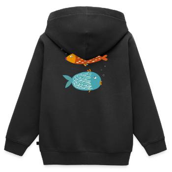 Poisson sarcastique - Sweat Premium à capuche zippé enfant bio - noir - Dos - AI Model Kid Male (0cm)