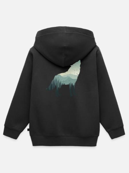 Wolf - Kinder Premium Organic Zip Hoodie - Schwarz