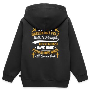 Chrétien chrétien croyant - Sweat Premium à capuche zippé enfant bio - noir - Dos - AI Model Kid Male (0cm)