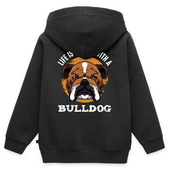 Bouledogue - Sweat Premium à capuche zippé enfant bio - noir - Dos - AI Model Kid Male (0cm)