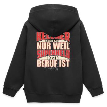 Kellner Superheld - Kinder Premium Organic Zip Hoodie - Schwarz - Hinten - AI Model Kid Male (0cm)
