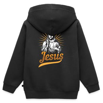 Jesus - Kinder Premium Organic Zip Hoodie - Schwarz - Hinten - AI Model Kid Male (0cm)