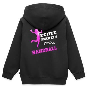 Handball echte Mädels Sprungwurf Handballer pink - Kinder Premium Organic Zip Hoodie - Schwarz - Hinten - AI Model Kid Male (0cm)
