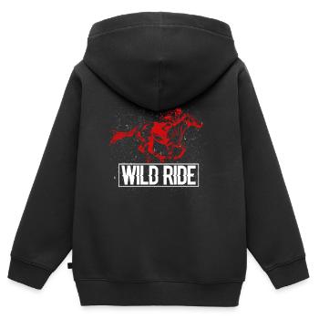 Rotes Rennpferd das galoppiert - Kinder Premium Organic Zip Hoodie - Schwarz - Hinten - AI Model Kid Male (0cm)