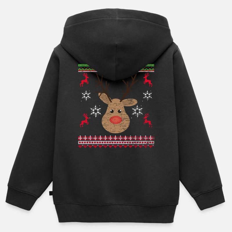 Noël renne Noël moche - Sweat Premium à capuche zippé enfant bio - noir