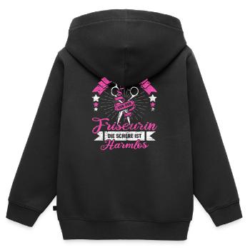 Friseurin Harmlos - Kinder Premium Organic Zip Hoodie - Schwarz - Hinten - AI Model Kid Male (0cm)
