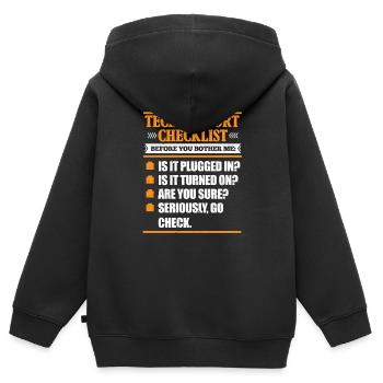 Technischer Support - Kinder Premium Organic Zip Hoodie - Schwarz - Hinten - AI Model Kid Male (0cm)