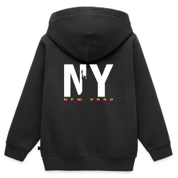 New York - Kinder Premium Organic Zip Hoodie - Schwarz - Hinten - AI Model Kid Male (0cm)