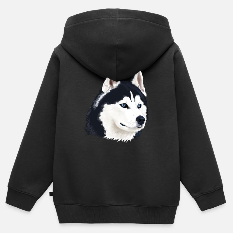 Chien husky - Sweat Premium à capuche zippé enfant bio - noir
