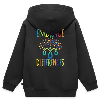 Embrace differences Autismus Handicap Verständnis - Kinder Premium Organic Zip Hoodie - Schwarz - Hinten - AI Model Kid Male (0cm)