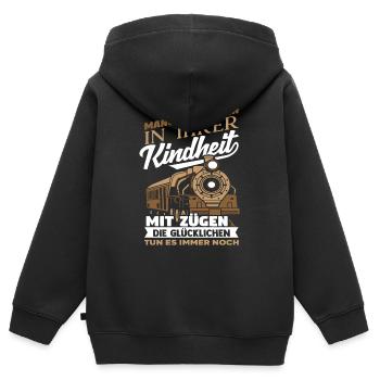 Eisenbahn - Kinder Premium Organic Zip Hoodie - Schwarz - Hinten - AI Model Kid Male (0cm)
