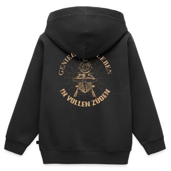 Eisenbahn Wortspiel - Kinder Premium Organic Zip Hoodie - Schwarz - Hinten - AI Model Kid Male (0cm)