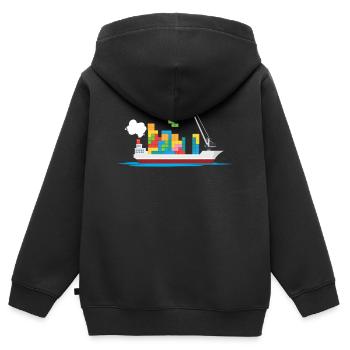 Frachtschiffe Blöcke Spielzeugschiffe Jungen - Kinder Premium Organic Zip Hoodie - Schwarz - Hinten - AI Model Kid Male (0cm)