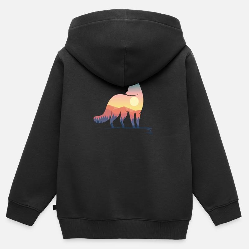 Silhouette de renard avec art paysage nature - Sweat Premium à capuche zippé enfant bio - noir
