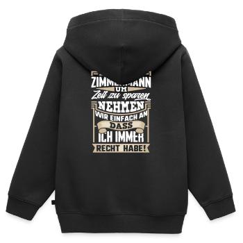 Zimmermann - Kinder Premium Organic Zip Hoodie - Schwarz - Hinten - AI Model Kid Male (0cm)