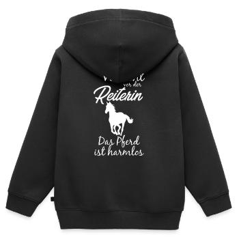 Reiten Pferdespruch - Kinder Premium Organic Zip Hoodie - Schwarz - Hinten - AI Model Kid Male (0cm)