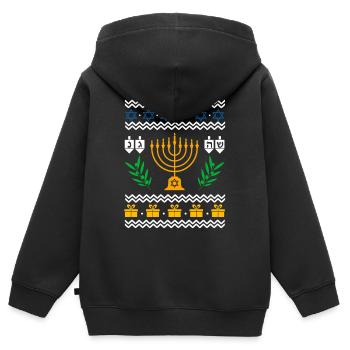 Hanoukka Chemise laide Hanukkah Cadeau du festival juif de Hanoukka - Sweat Premium à capuche zippé enfant bio - noir - Dos - AI Model Kid Male (0cm)