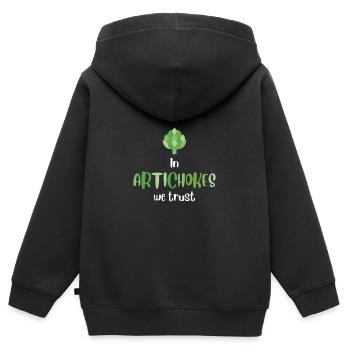 Wir vertrauen auf Artischocken. Gemüse, Vegetarier - Kinder Premium Organic Zip Hoodie - Schwarz - Hinten - AI Model Kid Male (0cm)
