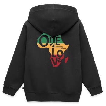 One love Reggae Musique Afrique Rasta Reggaemusik - Sweat Premium à capuche zippé enfant bio - noir - Dos - AI Model Kid Male (0cm)