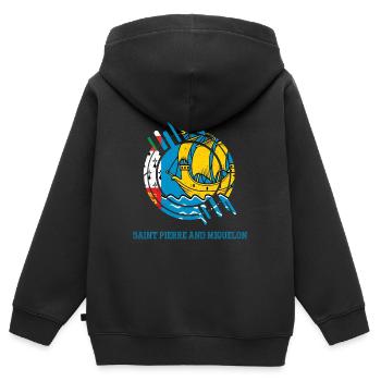 Saint Pierre und Miquelon Runder Schild Landesfarb - Kinder Premium Organic Zip Hoodie - Schwarz - Hinten - AI Model Kid Male (0cm)