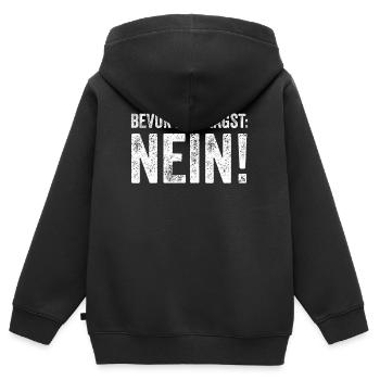 Bevor du fragst... NEIN! - Kinder Premium Organic Zip Hoodie - Schwarz - Hinten - AI Model Kid Male (0cm)