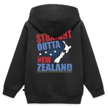 Neuseeland - Kinder Premium Organic Zip Hoodie - Schwarz - Hinten - AI Model Kid Male (0cm)