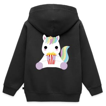 Pop-corn et imagination - Sweat Premium à capuche zippé enfant bio - noir - Dos - AI Model Kid Male (0cm)