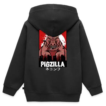 Pigzilla Funny parody of pig gift - Kids Premium Organic Zip-up Hoodie - black - Back - AI Model Kid Male (0cm)