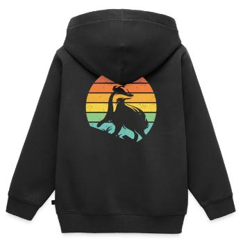 Honigdachs Retro Geschenk - Kinder Premium Organic Zip Hoodie - Schwarz - Hinten - AI Model Kid Male (0cm)