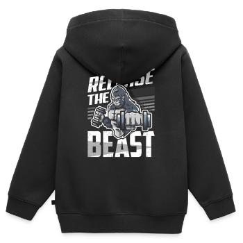 Bodybuilding Starker Mann - Kinder Premium Organic Zip Hoodie - Schwarz - Hinten - AI Model Kid Male (0cm)