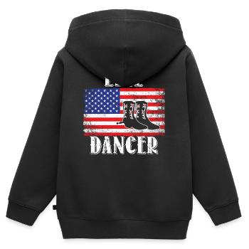 Drapeau USA Linedance Line Dancer - Sweat Premium à capuche zippé enfant bio - noir - Dos - AI Model Kid Male (0cm)