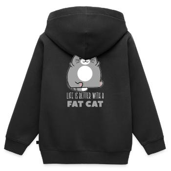 Gros chat, amoureux des chats, gros chats - Sweat Premium à capuche zippé enfant bio - noir - Dos - AI Model Kid Male (0cm)