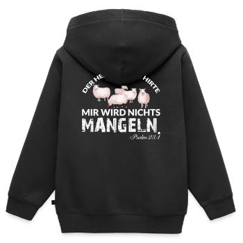 Der Herr ist mein Hirte Schafe - Kinder Premium Organic Zip Hoodie - Schwarz - Hinten - AI Model Kid Male (0cm)
