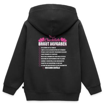 Junggesellenabschied JGA Checkliste Braut Aufgaben - Kinder Premium Organic Zip Hoodie - Schwarz - Hinten - AI Model Kid Male (0cm)